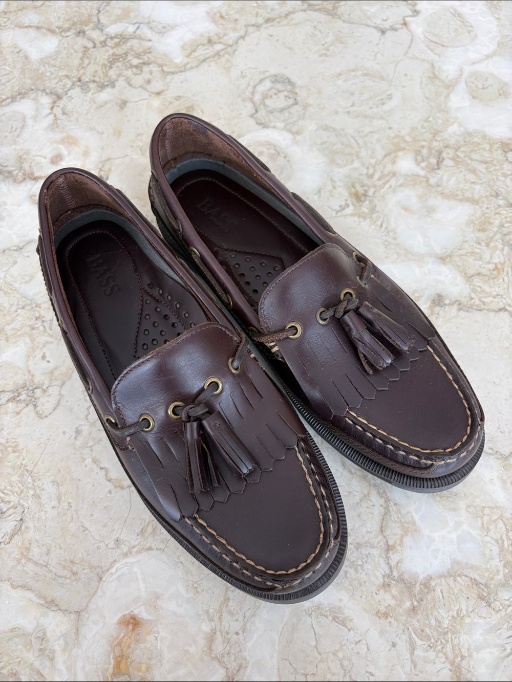 G.H. Bass & Co. Brown Leather Kiltie Tassel Leather Loafers - Henry Moc Toe